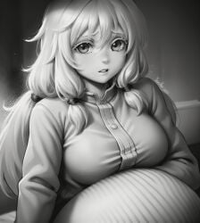 1girls aged_up ai_generated anime_style artist_request big_ass big_eyes black_and_white braids cute cute_face female game gigantic_breasts hair jacket large_breasts light-skinned_female light_skin long_hair looking_at_viewer lying lying_on_back lying_on_bed olya_petrova russian russian_girl sad solo solo_female solo_focus sweet tagme tagme_(artist) tiny_bunny wavy_hair white_body white_hair white_skin