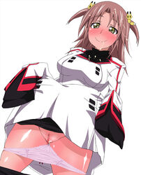 blush breasts brown_hair cum highres infinite_stratos nohotoke_honne panties pussy short_hair smile tsubaki_(tsubakiyasan)