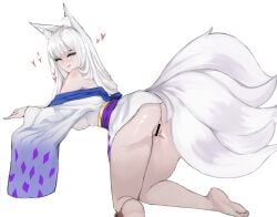 animal_ears ass breasts cleavage cleft_of_venus corruption_of_champions_2 fox fox_ears fox_girl highres japanese_clothes kimono kinu_(coc2) kitsune multiple_tails suiin_(suiinsea) tail white_background