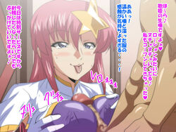 blush breasts censored female gundam gundam_seed gundam_seed_destiny kiryu_manzoku male meer_campbell paizuri penis pink_hair saliva straight tongue tongue_out translated translation_request