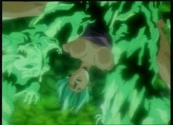 animated arm_grab breasts closed_eyes clothing female green_hair megumi_amano monster open_mouth rape restrained short_hair spread_legs undead upside-down urotsukidoji