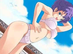 1girls animated animated_gif artist_request blinking bouncing_breasts bra breasts curly_hair dragon_ball dragon_ball_(classic) female female_only mole mole_under_eye navel open_mouth panties purple_hair ranfan seductive solo underboob underwear underwear_only wide_hips