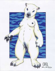 2001 bear breasts claws female james_m_hardiman looking_at_viewer nude opal polar_bear pussy solo standing white_fur