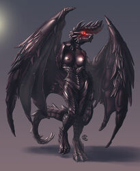 anthro breasts dragon female glowing_eyes horn inert-ren nude pussy red_eyes solo standing wings