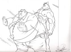 against_wall anthro bear canine dirtymutt fat fat_belly fur furry gay male male_only morbidly_obese morbidly_obese_male muscles muscular muscular_male nipples obese obese_male overweight overweight_male size_difference suit