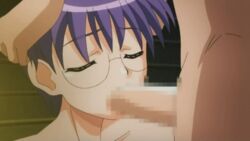 animated censored closed_eyes deepthroat etajima_satsuki fellatio game_cg garage glasses hair megane meganekko nude oral pachi_pachi_circuit penis purple_hair short_hair tomboy