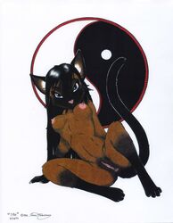 1990s 1995 20th_century anthro anus black_hair blue_eyes breasts feline female fur furry hair inviting james_m_hardiman looking_at_viewer nude pinup pose pussy seductive solo yin_yang