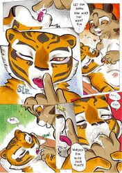 anthro better_late_than_never breasts close-up comic daigaijin dialog english_text feline female foreplay fur furry heart kung_fu_panda lying master_tigress mei_ling nipples page_41 pillow red_eyes stripes tiger tongue yellow_eyes yuri