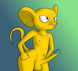 abstract_background balls boner dragon_ball dragon_ball_super erection fur male male_only mammal mouse nude penis quitela rodent solo solo_male unknown_artist wide_hips yellow_fur