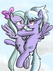 after_kiss cloud_chaser_(mlp) female flitter_(mlp) friendship_is_magic incest looking_at_another midair midair_sex my_little_pony saliva saliva_trail siblings sirachanotsauce sister sisters straight_hair tribadism yuri