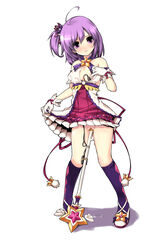 1girls ahoge aisha_(elsword) areola_slip areolae argyle argyle_legwear bare_shoulders battle_magician blush breasts elsword female gloves high_resolution kneehighs kuro_(kuronell) looking_at_viewer no_panties one_breast_out pigeon-toed purple_eyes purple_hair purple_legwear pussy pussy_juice short_hair side_ponytail skirt solo standing star vibrator wand