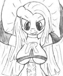 anthro bed big_breasts black_and_white breasts clothing crossover equine female friendship_is_magic hair horse human long_hair male my_little_pony paizuri penis pillow pinkamena_(mlp) pinkie_pie_(mlp) pokemon pony straight straight_hair team_rocket tg-0 uniform