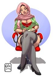 1girls arabian artist_name bra breasts busty cleavage eyelashes female gabocaricaturas heels hijab hips hourglass_figure legs lips lipstick looking_at_viewer muslim original original_character red_lips red_lipstick sitting tan_skin thick_legs thick_thighs thigh_highs thighhighs thighs voluptuous watermark wide_hips