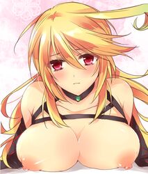 ahoge bare_shoulders blush breasts choker female milla_maxwell multicolored_hair pointy_chin red_eyes tales_of_(series) tales_of_xillia