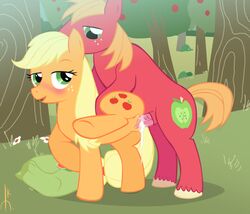 apple applejack_(mlp) backpack big_macintosh_(mlp) blush cum cutie_mark earth_pony equine evilkey_(artist) female friendship_is_magic fruit fur green_eyes hair incest long_hair male my_little_pony penetration pony sex smooth_skin straight vaginal_penetration