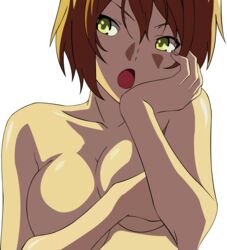 1girls alpha_channel blonde_hair breasts cleavage covering_breasts green_eyes high_resolution large_breasts nude nude_cover sankarea saouji_ranma-chan topless vector_trace