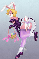 1boy anthro bunny_boy easter fur furry girly lagomorph looking_at_viewer male male_only neolucky penis rabbit skirt solo stockings trap