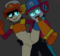 brawl_stars glitch_larry_(brawl_stars) larry_(brawl_stars) male/male male_only no_genitals robot robot_humanoid selfcest