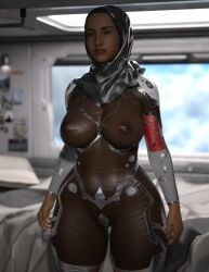 hijab large_breasts nassima_(taboomania) see-through_clothing taboomania tagme tan-skinned_female tan_skin thick_thighs