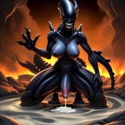 ai_generated alien cum cum_dripping cum_puddle futanari xenomorph