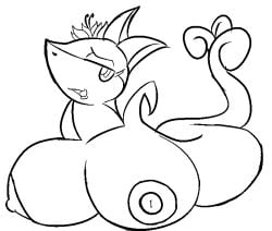 10s 2013 areola big_breasts black_and_white breasts busty_feral erect_nipples female feral flower generation_5_pokemon half-closed_eyes huge_breasts looking_at_viewer lying monochrome narrowed_eyes nintendo nipples non-mammal_breasts non-mammal_nipples open_mouth plant pokemon pokemon_(species) pose queen queen_duchess_(character) reptile royalty scalie seductive serpentine serperior simple_background smile snake solo tongue tongue_out white_background zerocush