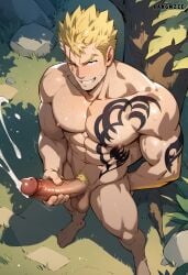 ai_generated ass asshole big big_ass big_ass_(male) big_butt big_nipples big_penis cum erection fairy_tail kangmzze laxus_dreyar male male_breasts male_only muscular muscular_male nude nude_male pecs penis