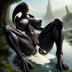 ai_generated alien cum_drip cum_in_pussy cum_inside cum_puddle xenomorph