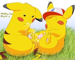 anus ashchu balls cap cum furry gay lando looking_at_viewer male mouse nintendo no_humans pawpads penis pikachu pokemon rodent satoshi_(pokemon)