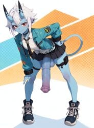 1futa 1futanari ai_generated balls bent_over big_balls big_penis blue_skin clothed clothing demon demon_girl demon_horns demon_tail erect_penis erection fat_cock futa_only futanari hand_on_hip horns horse_penis horsecock horsecock_futanari huge_balls huge_cock huge_cock large_penis leaning_forward long_penis lowiwer penis red_eyes soukaku standing thick_penis white_hair zenless_zone_zero