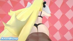 3d animated anonbluna anonbluna_blackguy ass cynthia_(pokemon) dark-skinned_male long_hair pokemon ppppu shaking_butt shorter_than_10_seconds swimsuit tagme underwear video