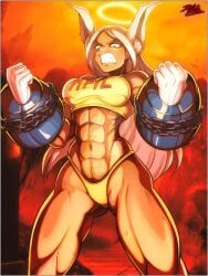 abs bunny_ears bunny_girl female female_focus female_only hfil mirko miruko muscle_girl muscles muscular muscular_female my_hero_academia theinsanedarkone weightlifting white_hair