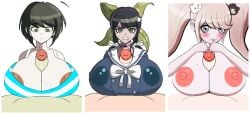 3girls areola_slip beat_banger beat_banger_(mod) blonde_hair chabashira_tenko danganronpa danganronpa_ultra_despair_girls danganronpa_v3 edit gyaru junko_enoshima naegi_komaru nipples paizuri repost titfuck_under_clothes