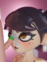 3d blush callie_(splatoon) cum cum_on_eye cum_on_face cum_on_nose facial inkling looking_up one_eye_closed open_mouth penis penis_on_face simple_background small_penis small_penis_adoration splatoon zentexnsfw