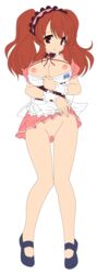 1girls asahina_mikuru breasts brown_eyes brown_hair busakumas clothing cosplay female high_res large_breasts legs long_hair maid miniskirt nipples no_bra nopan oppai photoshop pussy skirt skirt_lift suzumiya_haruhi_no_yuuutsu thighs vagina vector_trace