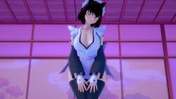 1girls black_hair black_hair_female blake_belladonna blush cat_ears cleavage clothed_female faunus maid maid_apron maid_headdress maid_outfit maid_uniform rwby solo_female stormstriker yellow_eyes