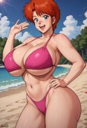 1girls ai_generated beach big_ass big_breasts bikini blue_eyes breasts cleavage dominion_tank_police huge_breasts leona_ozaki looking_at_viewer orange_hair pink_bikini posing red_hair salute self_upload short_hair stable_diffusion standing swimsuit thick tomboy unclego