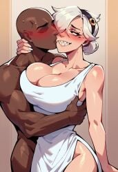 1boy 1girls 2024 ai_generated before_sex big_breasts blush brawl_stars breasts busty colette_(brawl_stars) curvaceous curvy dark-skinned_male dark_skin dress duo eyes_rolling_back female front_view hair_ornament hair_over_one_eye happy happy_female huge_breasts kissing large_breasts light-skinned_female light_skin male male/female muscular muscular_male sharp_teeth shiny shiny_hair shiny_skin smile smiling standing supercell teeth thick thick_thighs voluptuous white_dress white_hair white_nails wide_hips willowlover071