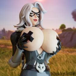 3d big_breasts biting_lip black_cat_(fortnite) black_cat_(marvel) blue_eyes bodysuit exposed_breasts felicia_hardy fortnite huge_breasts large_breasts latex lipstick marvel marvel_comics mask massive_breasts nipple_pasties open_clothes outdoors pasties portrait presenting_breasts quadraticsfm red_lips red_lipstick spider-man_(series) tagme unzipped_bodysuit white_hair