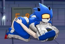 blue_hair camper34 commission commissioner_upload dominant_female dy14n_mk2 hands_on_ass head_between_breasts mecha_sonic mecha_sonic_mk._ii mecha_sonic_mk2 original_character robot robot_humanoid robot_on_robot rule_63 sonic_(series) tagme