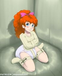 asylum blue_eyes blush blushing bondage bound cell diaper female female_only femsub fully_clothed padded_cell padded_room red_hair straitjacket the_padded_room