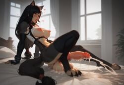 1futa ai_generated anthro breasts clothing cum cumming dalan063 final_fantasy final_fantasy_vii final_fantasy_vii_remake furry futanari masturbation tifa_lockhart transformation werewolf