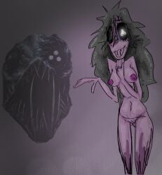 1girls 2d 2d_(artwork) 2d_artwork anglerfish black_eyes blitz_(pressure) female female_only fish grey_hair little_tits long_hair monster monster_girl pink_body pressure_(roblox) purple_body purple_skin roblox slender slender_body small_breasts solo