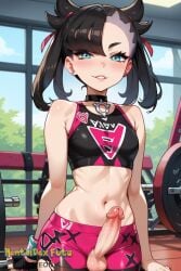 1futa ai_generated asymmetrical_bangs bangs bare_shoulders black_choker black_gloves black_hair black_nails blush breasts choker earrings erect_penis erection futa_only futa_sans_pussy futanari gloves gym hair_ribbon hentaidex hentaidexfuta huge_cock indoors jewelry looking_at_viewer marnie_(pokemon) midriff nail_polish navel parted_lips penis pokemon pokemon_ss pokemon_sv pokemon_sword_&_shield pokemon_swsh red_ribbon ribbon shorts small_breasts smile solo sports_bra testicles twintails uncensored