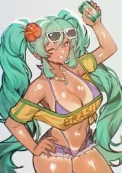 1girls aqua_hair ass big_ass big_breasts big_thighs brazil brazilian brazilian_female brazilian_miku breasts cyan_eyes cyan_hair female female_only hatsune_miku long_hair looking_at_viewer solo tagme tan tan_boy tan_skinned tanned_skin thighs thong twintails vocaloid wide_hips