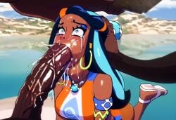 ai_generated blowjob dark-skinned_female dark-skinned_male fellatio huge_cock hyper_penis nessa_(pokemon) oral oral_sex pokemon will_of_ai