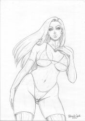 big_breasts black_and_white breasts cameltoe ed_benes_studio eduardo_copati emma_frost female female_only hellfire_club marvel marvel_comics small_panties traditional_art traditional_media_(artwork) white_queen wide_hips x-men