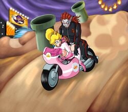 ass big_breasts blonde_hair blue_eyes boots breasts female fire from_behind hair human lordstevie male mario_(series) mario_kart mario_kart_wii motorcycle nintendo nipples on_motorcycle penetration penis princess princess_peach rape_face royalty sex straight video_games waluigi waluigi_stadium warp_pipe