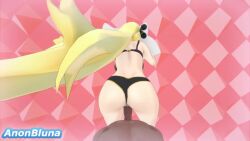 3d animated anonbluna anonbluna_blackguy ass cynthia_(pokemon) dark-skinned_male long_hair pokemon ppppu shaking_butt swimsuit tagme underwear video