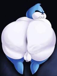 absurd_res angry anthro ass backsack balls big_butt boots cellulite clenched_teeth clothing darkner deltarune fangs footwear genitals hi_res huge_butt king_spade looking_back male male_only monster overweight overweight_anthro overweight_male penis presenting presenting_hindquarters shoes sinood1e solo teeth undertale_(series)