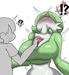 1boy 1girls ahe_gao anonymous_male big_breasts blush breasts cleavage enigi09 faceless_male gardevoir head_tilted_back huge_breasts interspecies pokemon pokemon_(species) straight tongue_out